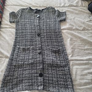 ZARA Tweed Boucle Short Sleeve Mini Shift Dress szS